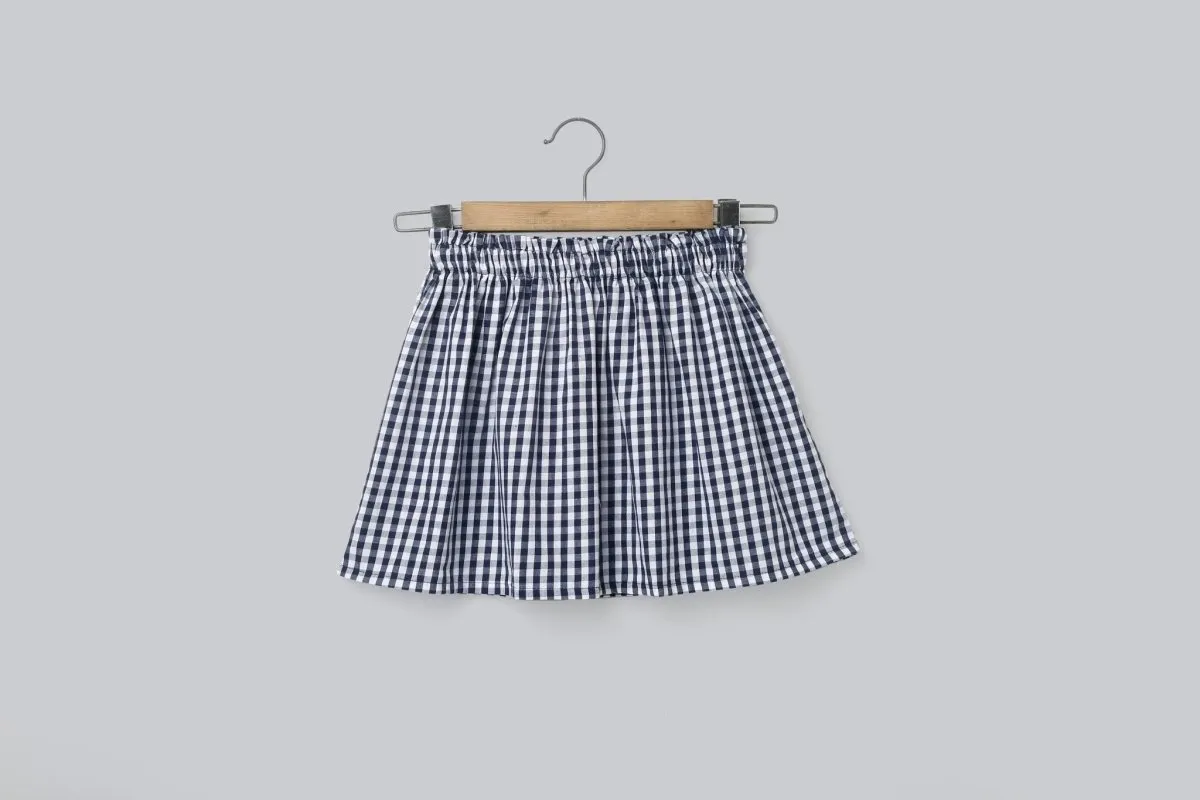 Sweetlime by AS Navy Yarn Dyed Checks Knee Length Skirt