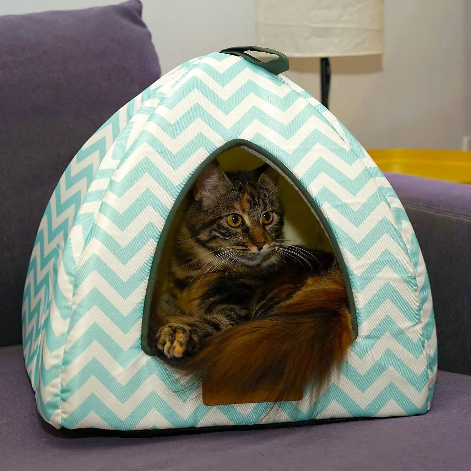 Tent Covered Cat & Dog Bed, Aqua Blue, Medium-16 x 16 x 14 inches