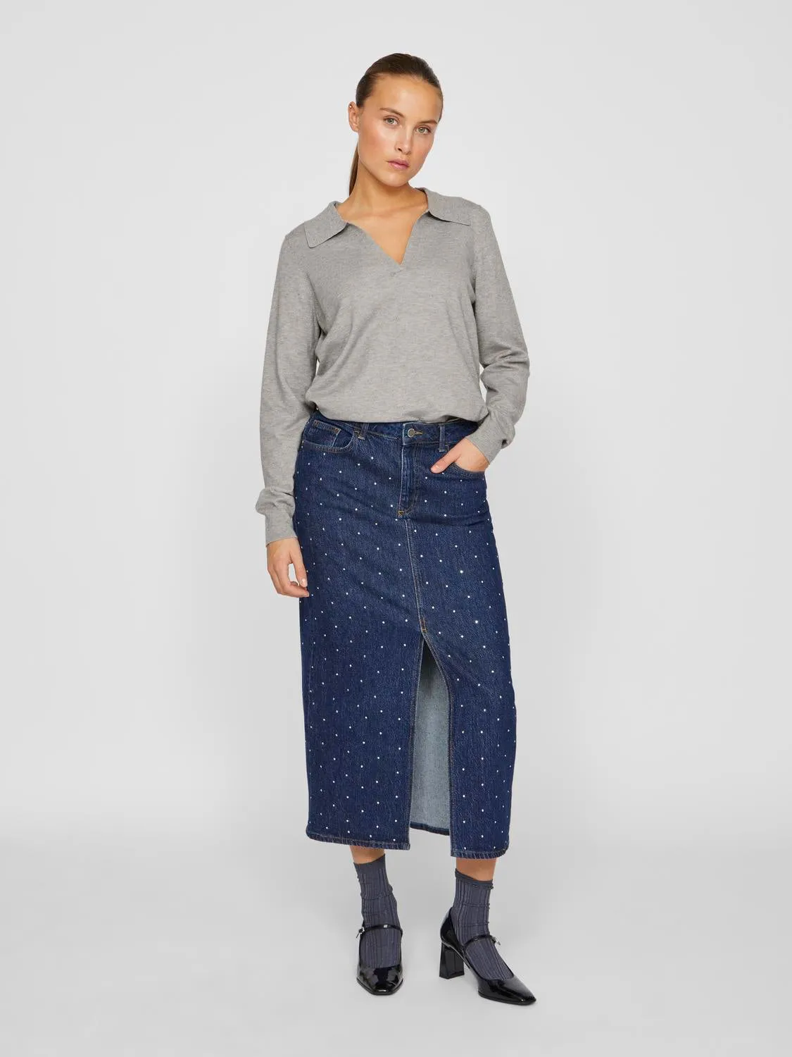 VIJAF Midi Skirt - Dark Blue Denim