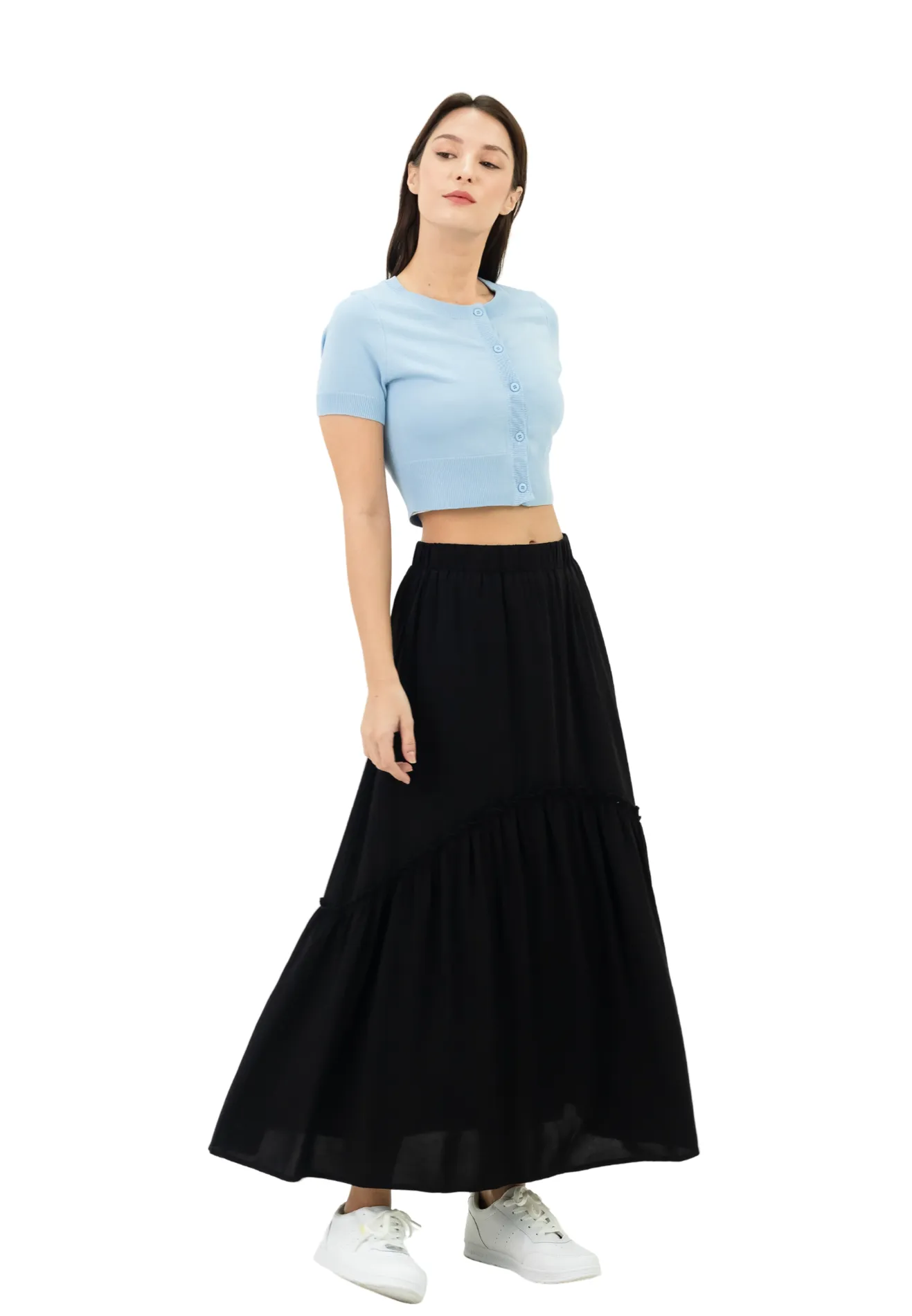 VOIR JEANS Long Maxi Tiered Skirt