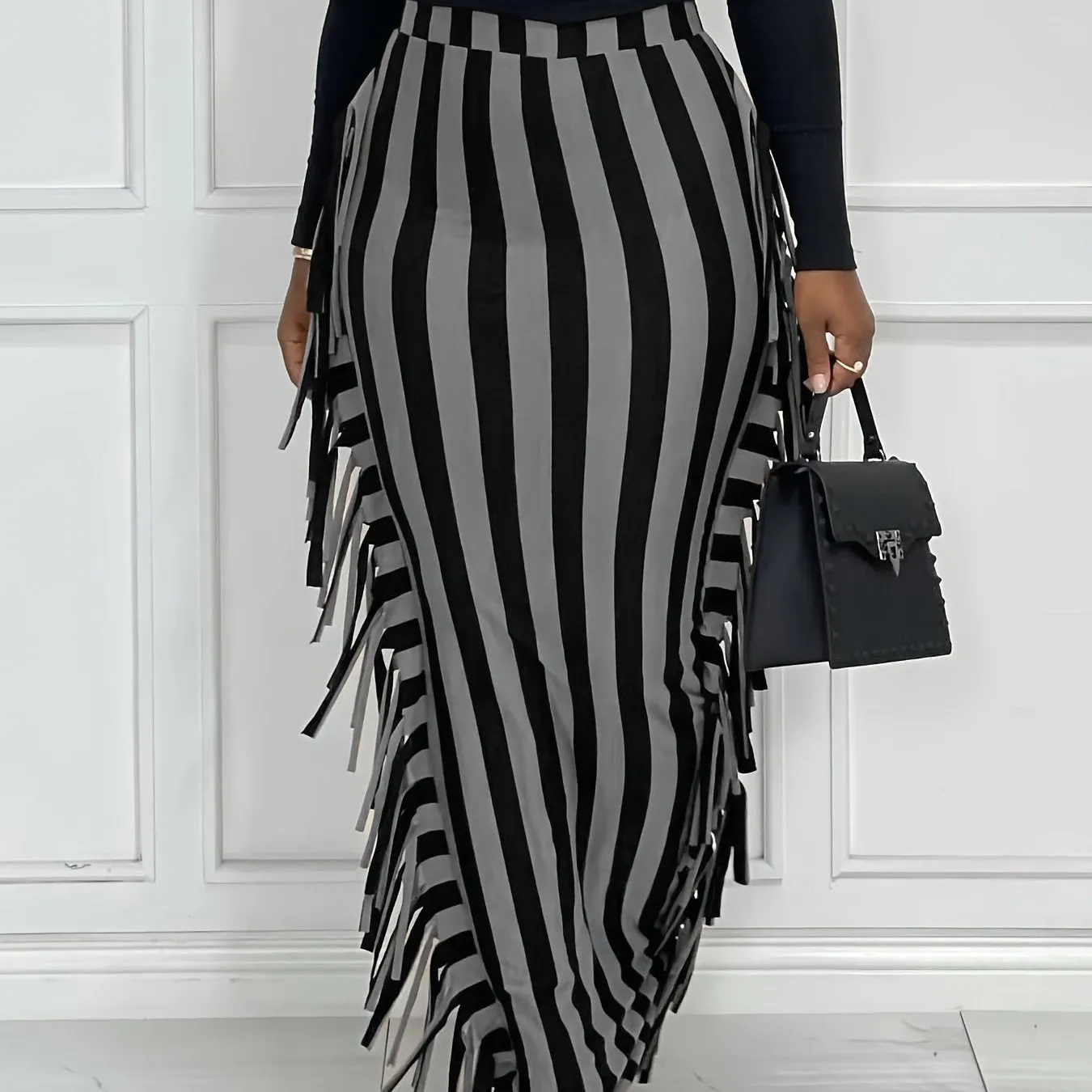 Women's Casual Striped Fringed Fashion High Waist Casual Every Day Skirts