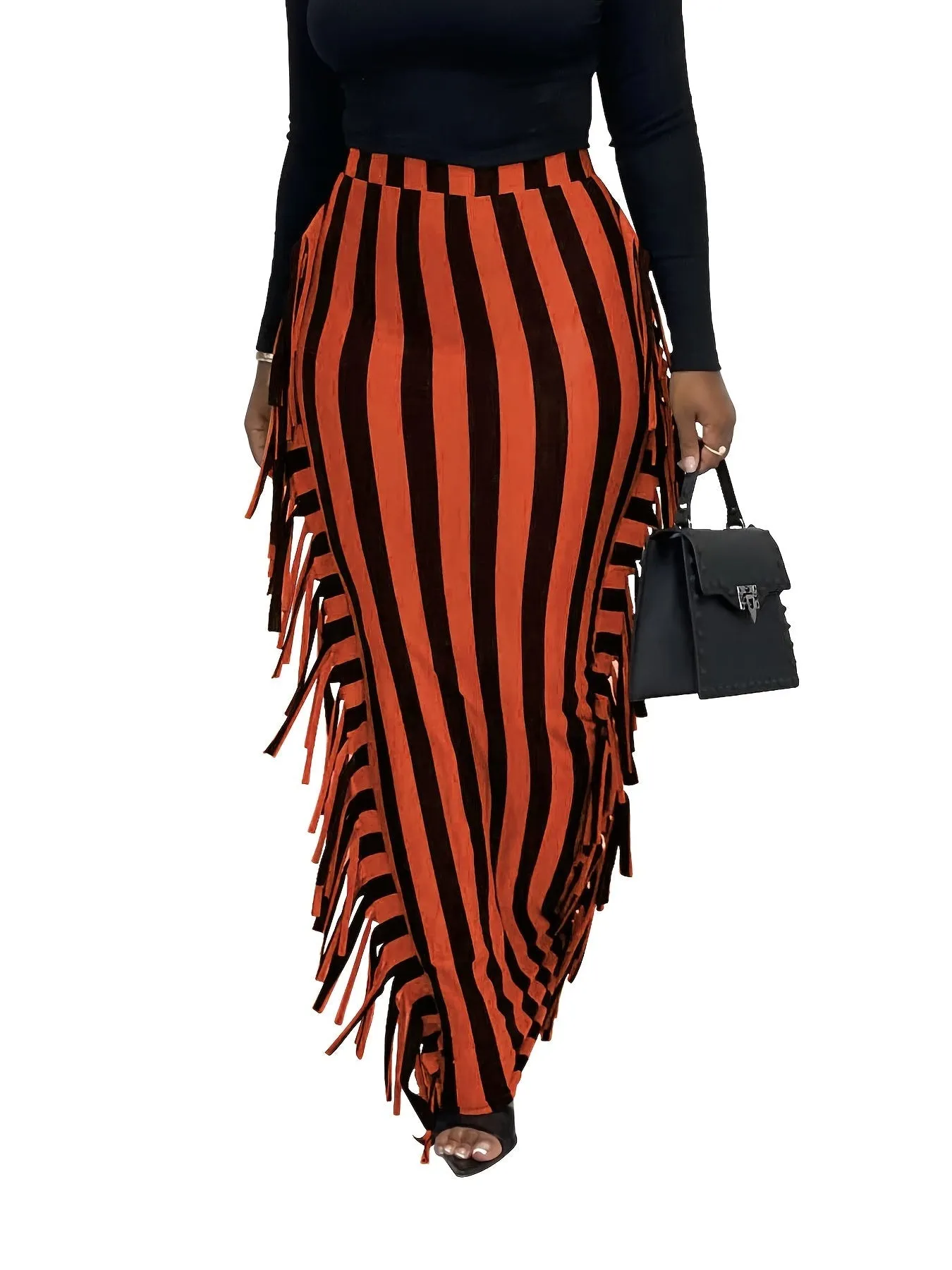 Women's Casual Striped Fringed Fashion High Waist Casual Every Day Skirts