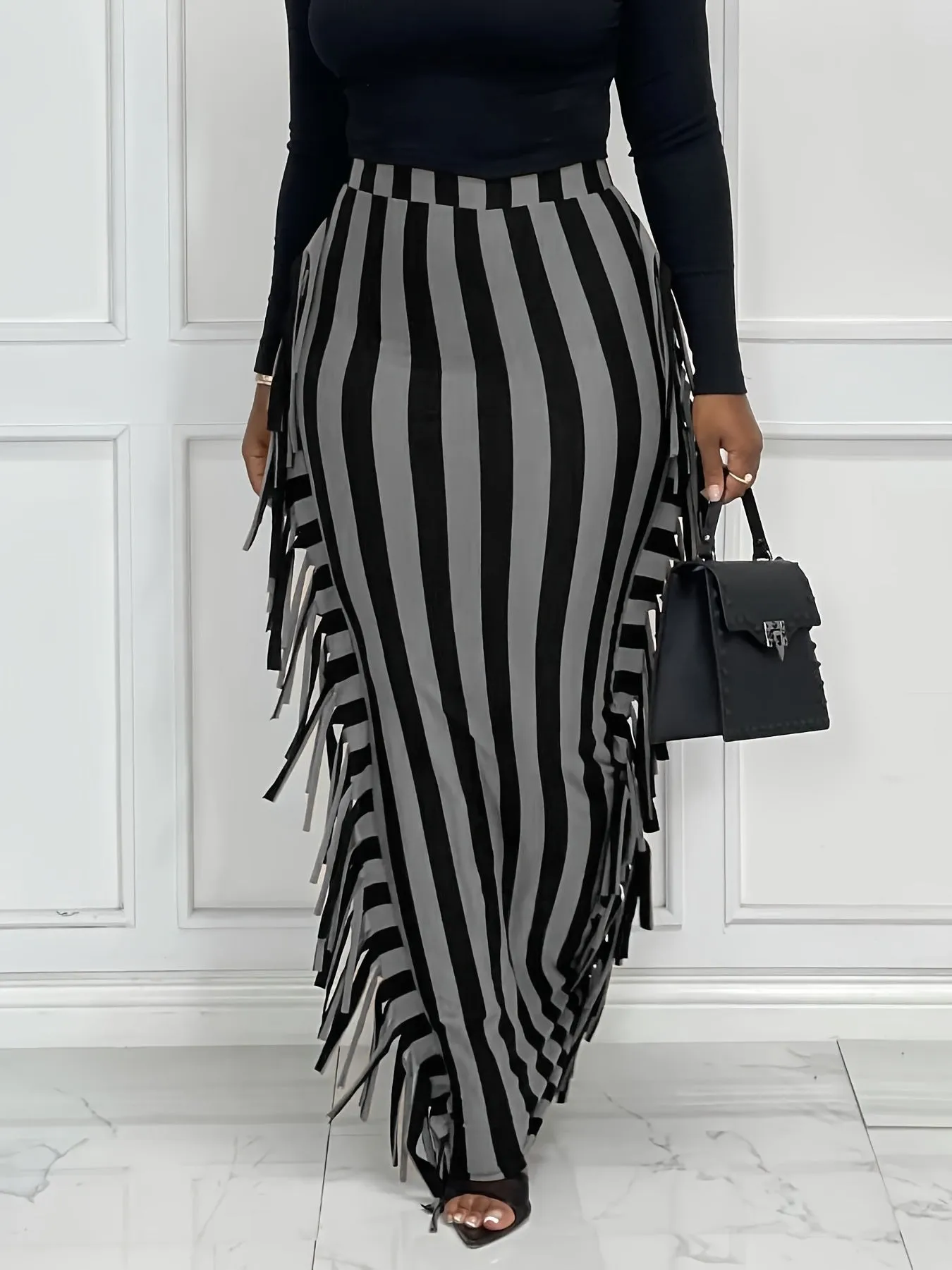 Women's Casual Striped Fringed Fashion High Waist Casual Every Day Skirts