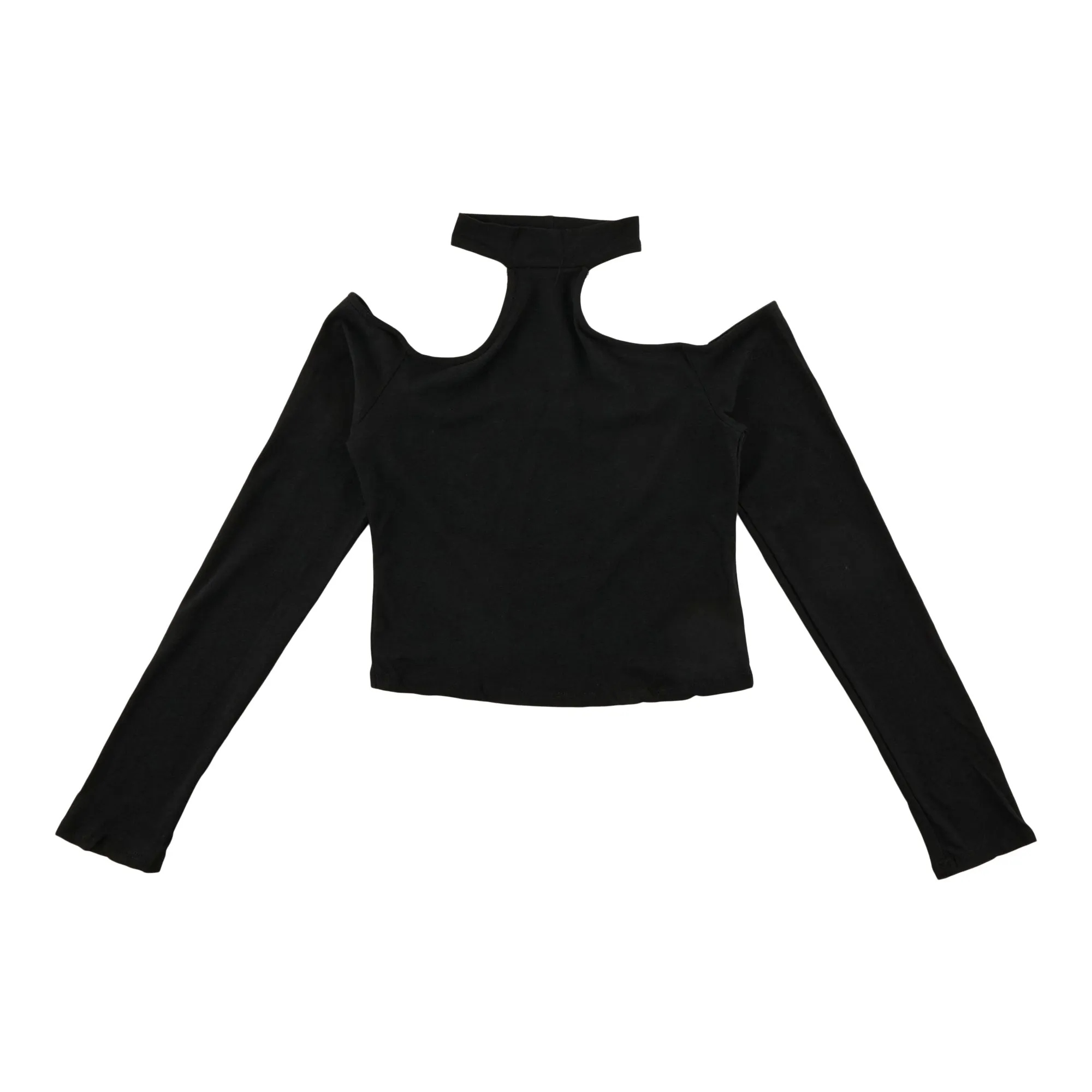 Women's Cropped Long Sleeve Cold Shoulder Top